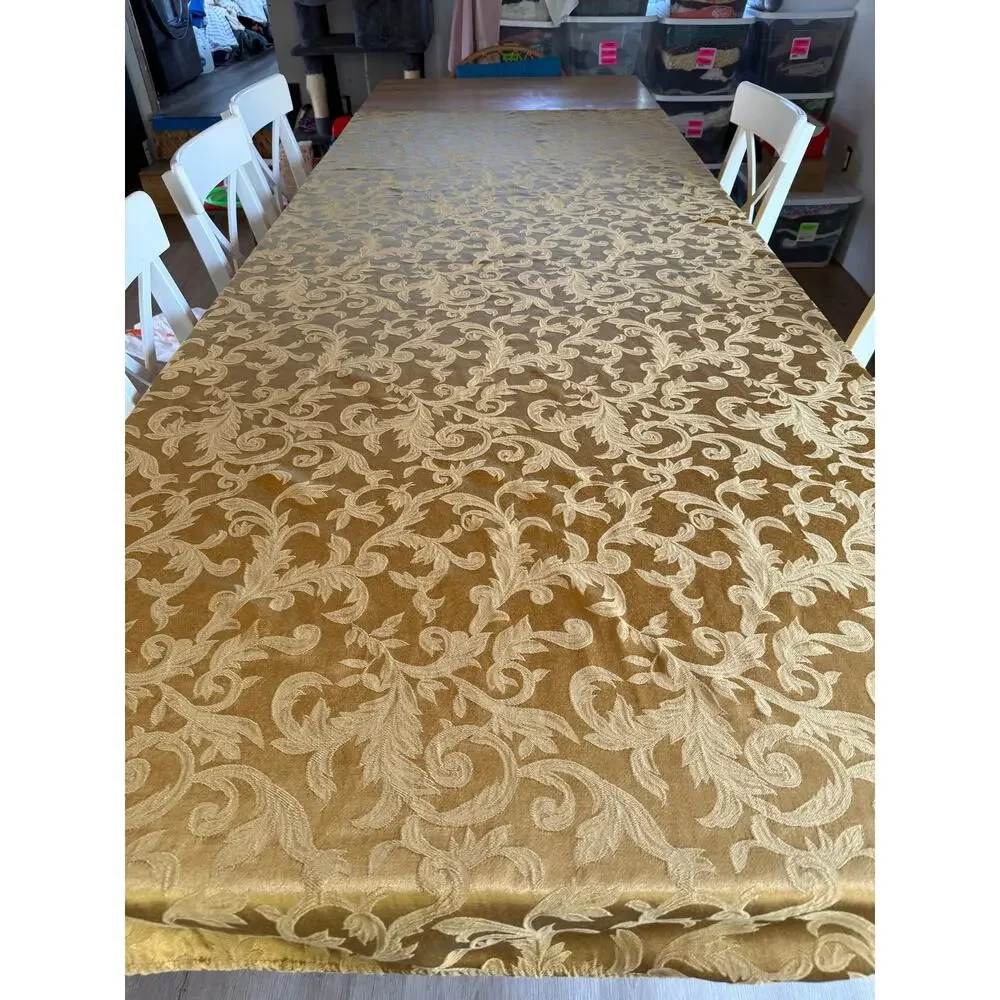 Gold Damask Jacquard Wedding Banquet Rectangle Tablecloth Formal Decor 56x100
